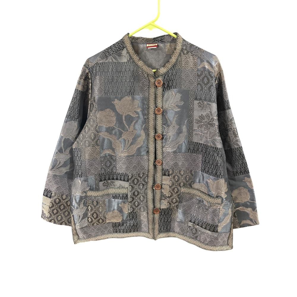 Tudor Court by Haband Patchwork Tapestry Jacket Grey Floral Geometric XL D35
